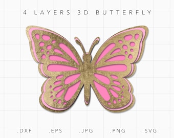 Butterfly SVG, Butterfly DXF Eps, Stacked Butterfly Svg, 3D Butterfly SVG, Butterfly Vector, Butterfly Clipart, Butterfly Silhouette Cricut