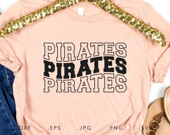 Pirates Stacked Varsity SVG, PNG ,dxf, jpg, eps, Pirates Wavy Sublimation, Pirates School Team Mascot, Pirates Silhouette, Pirates Cut File