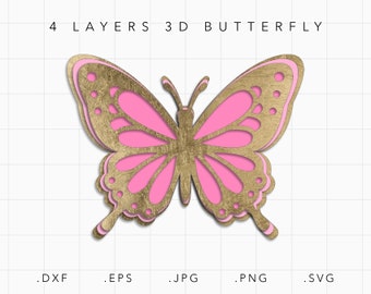 Butterfly SVG, Butterfly DXF Eps, Stacked Butterfly Svg, 3D Butterfly SVG, Butterfly Vector, Butterfly Clipart, Butterfly Silhouette Cricut
