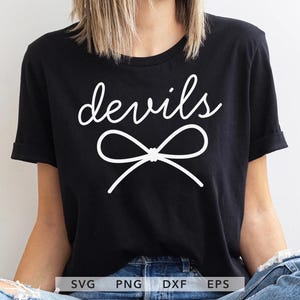 Camiseta deportiva con lazo de los Devils Coquette SVG, PNG, dxf, eps, diseño de Cricut, atuendo moderno para el día del juego de los Devils con sublimación