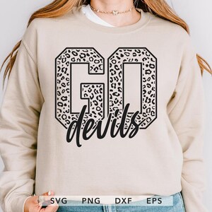 GO Devils svg, png, dxf, eps, Devils Leopard Print sublimatie, Devils School Team mascotte, GO Devils Spirit shirt gesneden bestand