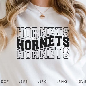 Hornissen gestapelt Varsity SVG, PNG, dxf, jpg, eps, Hornets Wavy Sublimation, Hornets School Team Maskottchen, Hornets Silhouette, Hornets Cut File