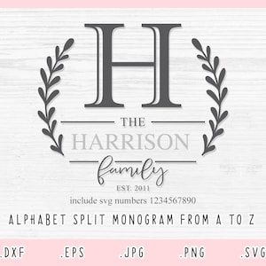 Split Monogram SVG, Classic Monogram SVG, DXF, Jpg, Png, Eps, Split Letter Svg, Classic Font Svg, Family Monogram for Cricut and Silhouette