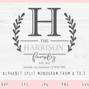 Split Monogram SVG, Classic Monogram SVG, DXF, Jpg, Png, Eps, Split Letter Svg, Classic Font Svg, Family Monogram for Cricut and Silhouette