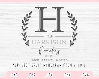 Split Monogram SVG, Classic Monogram SVG, DXF, Jpg, Png, Eps, Split Letter Svg, Classic Font Svg, Family Monogram for Cricut and Silhouette