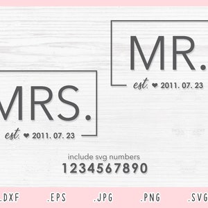 Sr e Sra SVG, Dxf, Jpg, Png, Eps, SVg de casamento, Silhueta Cricut de arquivo cortado do Sr e Sra, Svg de família, Svg de casamento de presente de aniversário, Svg de amor