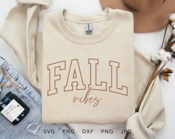 Fall Vibes SVG, PNG, dxf, jpg, eps, Trendy Fall Vibes Arched Varsity Shirt Sublimation, Vintage Autumn Cricut, Retro Fall Cut File
