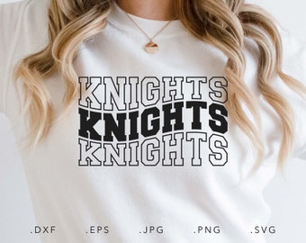 Knights Stacked Varsity SVG, PNG ,dxf, jpg, eps, Knights Wavy Sublimation, Knights School Team Mascot, Knights Silhouette, Knights Cut File
