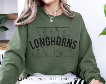 Somos Longhorns SVG, PNG, dxf, jpg, eps, Diseño de sublimación vintage para el día del partido de los Longhorns, Archivo de corte de la mascota deportiva escolar de los Longhorns