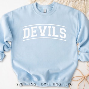 Duivels Varsity gebogen SVG, PNG, dxf, jpg, eps, duivels silhouet, duivels sublimatie, duivels gesneden bestand, duivels school team geest mascotte