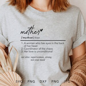 Definizione madre SVG, DXF, PNG, Jpg, Eps, divertente felpa regalo per la festa della mamma sublimazione, mamma Cricut, file di taglio mamma, sagoma mamma