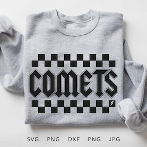 Comets Checkered SVG, PNG, dxf, jpg, eps, Retro Comets Team Spirit Sublimation Design, Comets School Mascot Iron On