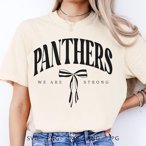 Panthers Coquette SVG, PNG, dxf, jpg, eps, archivo de corte fuerte de Panthers Arched Trendy, mascota escolar Panthers Cricut, espíritu de equipo Panthers