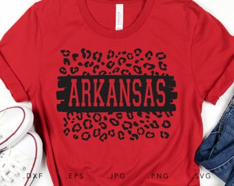 Arkansas PNG SVG, leopardtryck retro Varsity State Pride-skjortadesign, Arkansas hemgåva, sublimering digital nedladdning