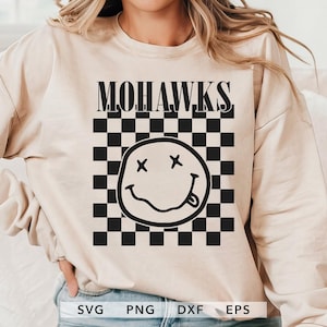 Retro Mohawks SVG, PNG, dxf, eps, Mohawks Sport Shirt Sublimation Design, Checkered Mohawks School Team Spirit Cricut