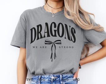 Dragons Coquette SVG, PNG, dxf, jpg, eps, Trendy Arched Dragons Strong Cut File, Dragons School Mascot Cricut, Dragons Team Spirit