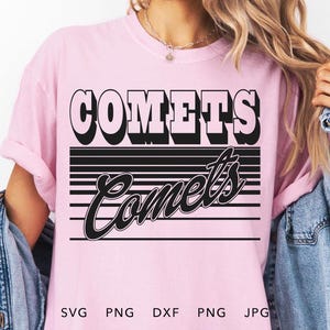 Comètes SVG, PNG, dxf, jpg, eps, camée silhouette rétro comètes Game Day, comètes école mascotte Cricut, chemise vintage esprit d'équipe comètes