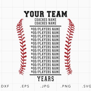 Baseball Player List SVG, Dxf, Jpg,Png, Eps, Baseball Champion Svg, Softball Baseball Svg, Baseball Team Cut File Cricut, Baseball Shirt Svg