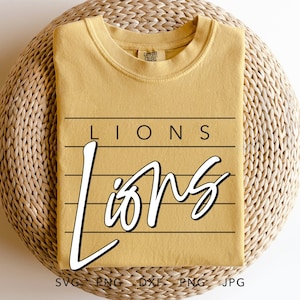 Lions SVG, PNG, dxf, jpg, eps, chemise de sport Lions tendance en sublimation, mascotte de l'école Lions Cricut, esprit d'équipe Lions