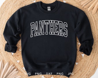Panthers SVG, PNG, dxf, jpg, eps, Panthers Arched Varsity Silhouette Cameo, Panthers School Mascot Cricut, Panthers Team Spirit Sweatshirt
