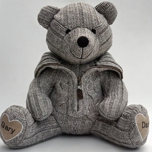 Memory bear, mens single item of clothing personalised memory keepsake bear, handmade from loved ones special clothes, remembrance gift