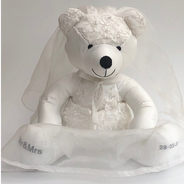 Memory bear, wedding dress personalised memory keepsake bear, handmade from loved clothes from that special day, wedding day keepsake gift