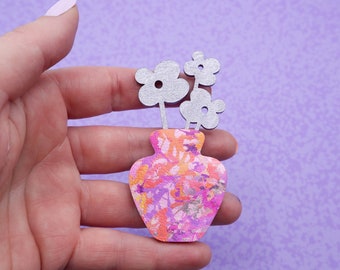 Mini Vase Brooch | wooden flowers and fabric "vase"
