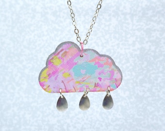 Cloud Pendant Necklace | wood and fabric | Every cloud has a silver lining