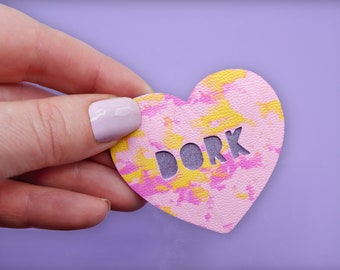 Love Heart Brooch | Loveable Dork | colourful fabric and painted wood