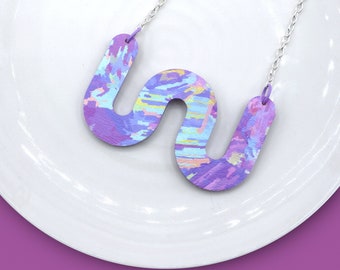 Curvy Line Necklace | made from my unique fabric and wood | modern & colourful