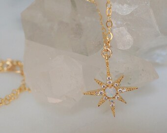 Opal Star Pendant and Necklace | Layered Minimalist Dainty Necklace