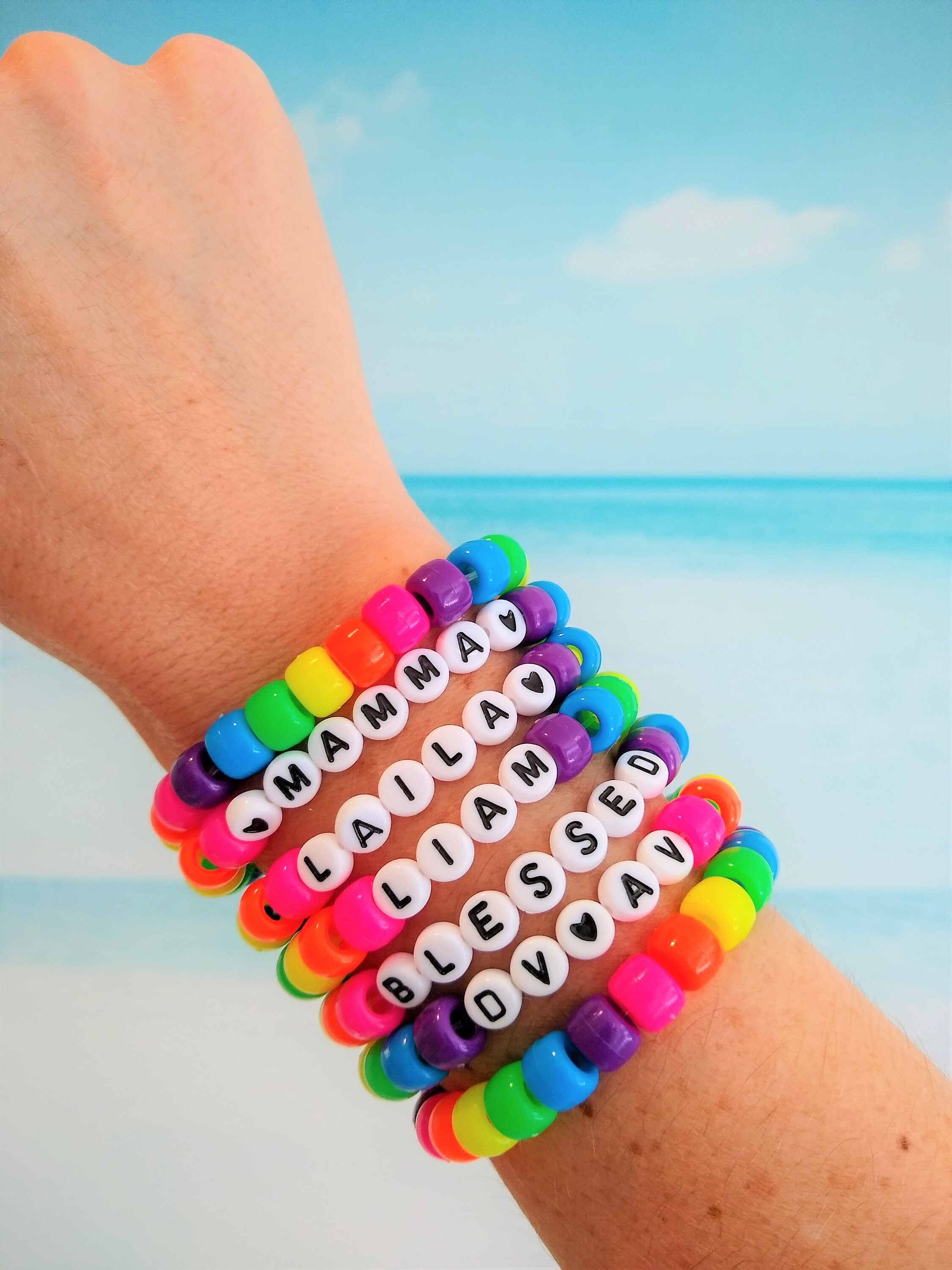 Cute Sayings For Bracelets Custom Rainbow Neon Bracelet Personalized Bracelet Vsco - Etsy Australia