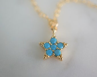 Petit collier étoile plaqué or turquoise | Chaîne remplie d’or 14K | Bijoux délicats et minimalistes | Collier superposé