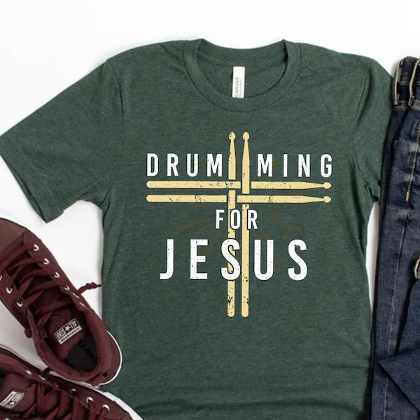 Drummer Drumming Drums Percussion I Jesus Christian Church T-Shirt, Band Shirt, Music shirt, Drum set, Drummer t-shirt, Music lover