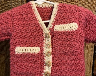 Cardigan Sweater Rose/Creme (s6mos)