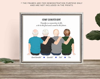 CUSTOM FATHER SON print-4 generations print-Fathers day gift for Dad-Custom Family Print-Dad in heaven-Grandad memorial print-Grandson gift