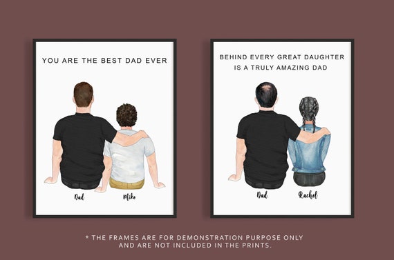 Personalized Father Daughter Portrait Print, Custom Wall Art