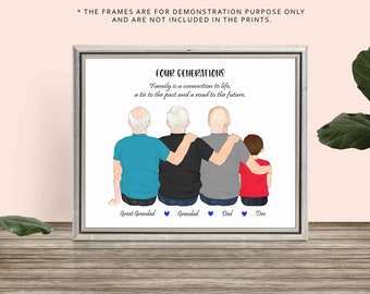 CUSTOM FAMILY PRINT-4 generations print-Fathers day gift for Dad-Custom Father Son Print-Dad in heaven-Grandad memorial print-Grandson gift