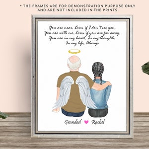 IN HEAVEN MEMORIAL Frame-Custom Memorial print-Dad Grief Gift, dad in heaven, Family Illustration Print, Grandpa Memorial, Deceased Grandpa