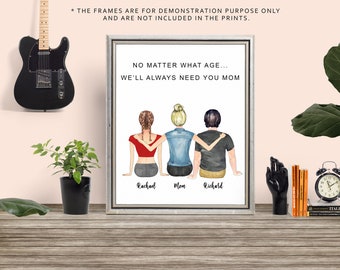 Personalized Mother Son Daughter Print, Custom Family Wall Art (Digital File)