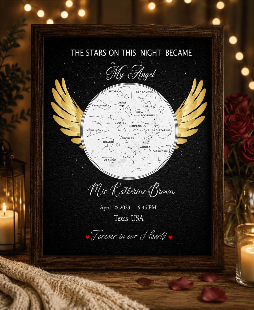 Memorial Star Map, Personalized Sympathy Gift, Custom Night Sky Print ...