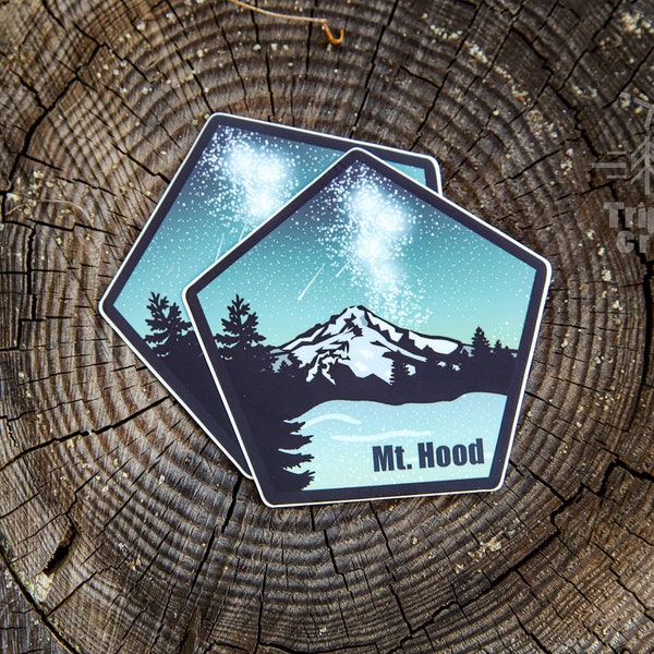 Mt. Hood Oregon Sticker | Pentagon Sticker | Perseid Meteor Shower | Oregon Product | Pacific Northwest | Stars | Graphic Illustration art