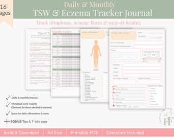Daily/Monthly Eczema Log. Topical Steroid Withdrawal (TSW), Eczema Tracker and Journal. Skin Care, Journal, Tracker, Symptom Tracker, Health