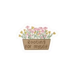 Sticker floral encourageant en vinyle | enracinement pour moi-même | Stickers motivants, décoration soignée, cadeaux pour les amateurs de plantes, oeuvre d'art murale mignonne