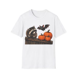 Jimothy Raccoon and Bat with Pumpkins T-Shirt | Cute Halloween Fall Tee