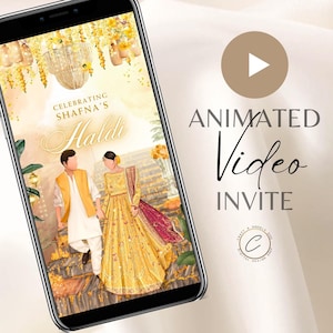 Aangepaste Haldi-uitnodigingsvideo, kleurrijke bloemen geanimeerde Mehndi-uitnodiging Mayoun Dholki-ceremonie hennanacht digitale moslim bruiloft mp4-e-kaart