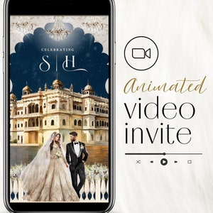 Invito personalizzato animato per ricevimento di nozze musulmano, video di fidanzamento digitale islamico Nikkah Walima, serata di lusso elegante notte stellata MP4