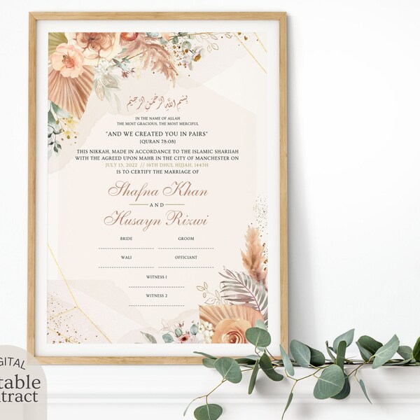 Printable Nikah Certificate Etsy