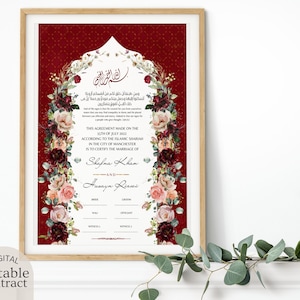 Nikkah Contract Template, Floral Islamic NIKAHNAMA Digital Download, Customized Muslim Marriage Certificate, Editable Wedding Agreement Gift