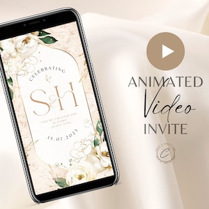 Muslimische Hochzeitseinladung Digitales Video, benutzerdefinierte animierte Nikah Invite elektronische Nachrichten, personalisierte Walima Smartphone Evite, Creme Beige Gold